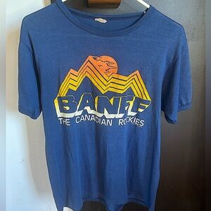 Vintage 80s 50/50 Cotton Poly Banff Canada Blue Tshirt Unisex Size L